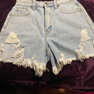 Cello Frayed Light Blue Jean Shorts